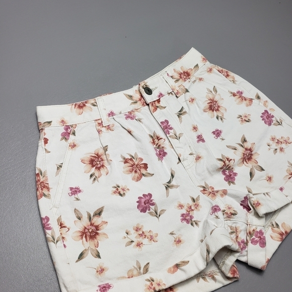 AEO denim white flower mid rise shorts women's size 0 - Picture 2 of 10